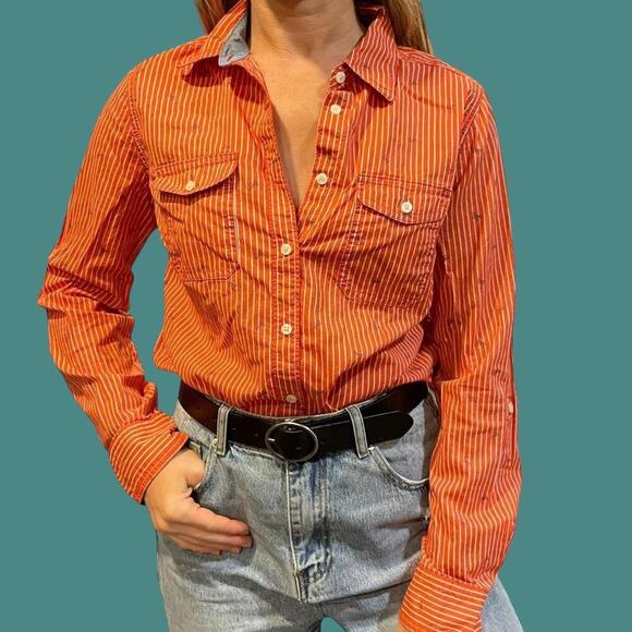 Y2K orange button up butterfly blouse size small - Picture 1 of 8